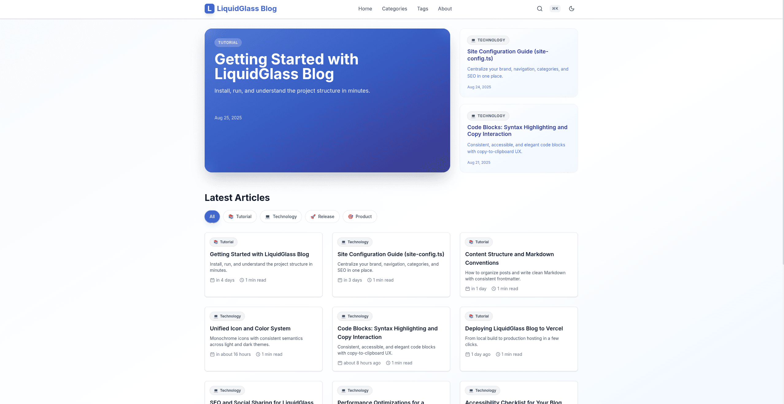 Liquid Glass Blog Template Release & Best Practices